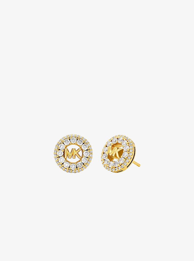 Fulton Precious Metal-Plated Pav&eacute; Logo Charm Stud Earrings in GOLD | Michael Kors
