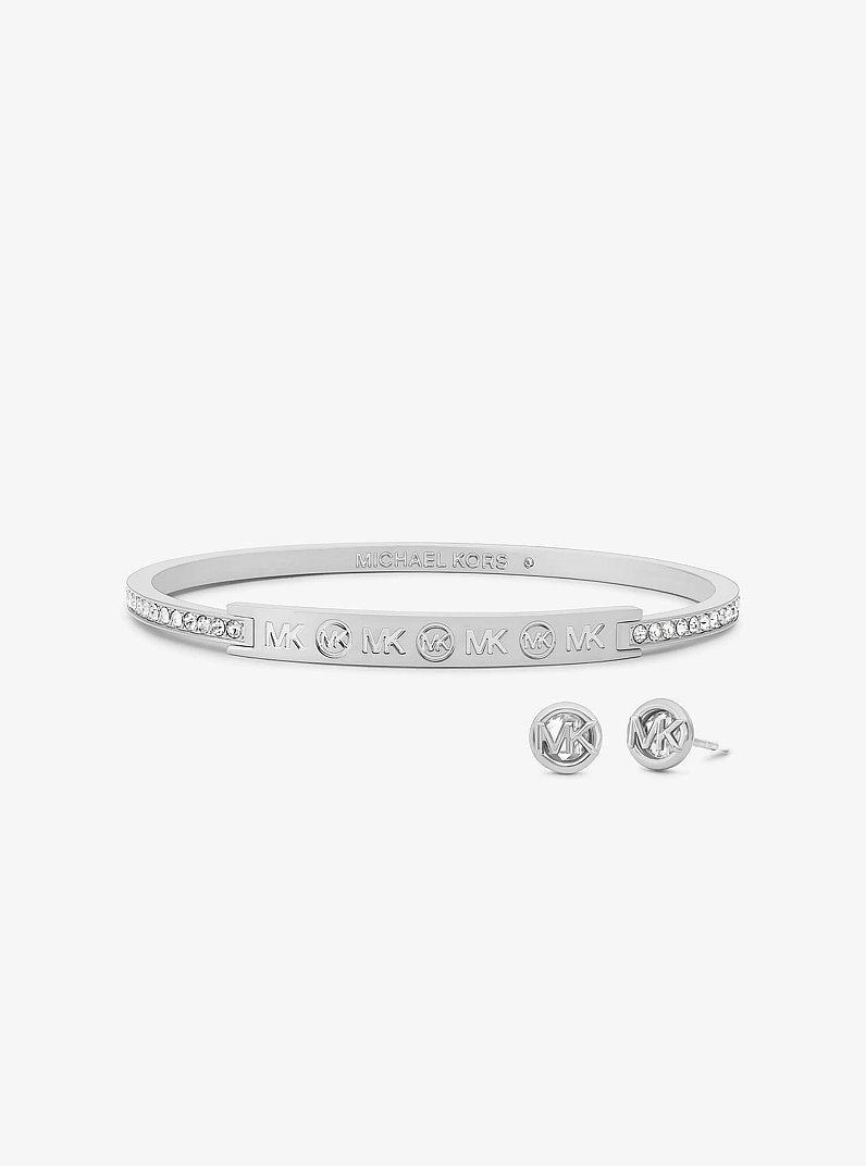 Pav&eacute; Logo Engraved Jewelry Gift Set  in SILVER | Michael Kors