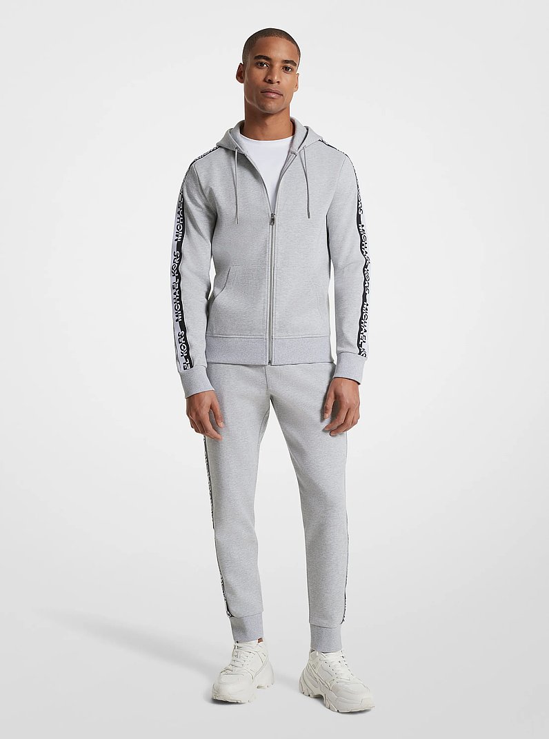 Chandail &agrave; capuchon en coton &agrave; fermeture &agrave; glissi&egrave;re avec bande &agrave; logo in GRIS PIERRE | Michael Kors