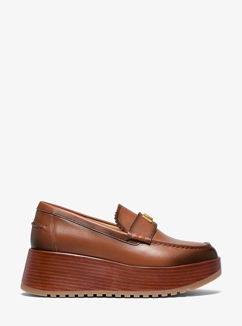 Indy Burnished Leather Platform Loafer in LUGGAGE | Michael Kors