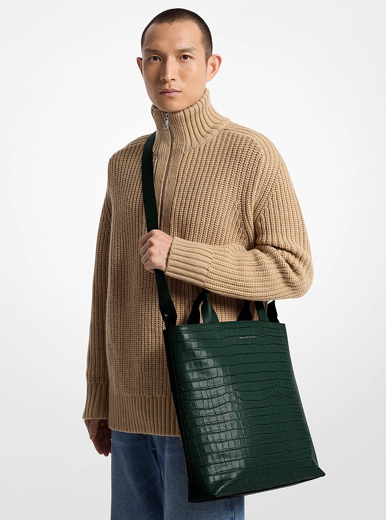 Hudson Crocodile Embossed Leather Tote Bag in FOREST GREEN | Michael Kors