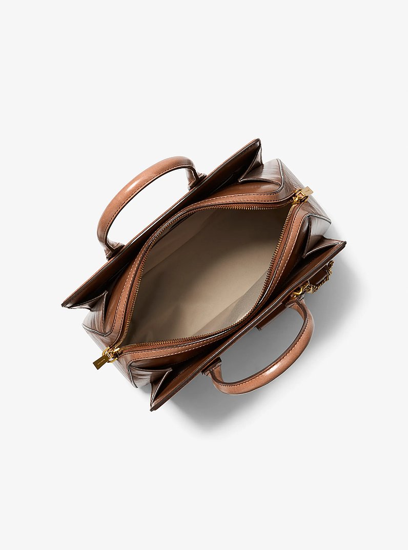 Laila Medium Crackled Leather Satchel with Card Case in LUGGAGE | Michael Kors