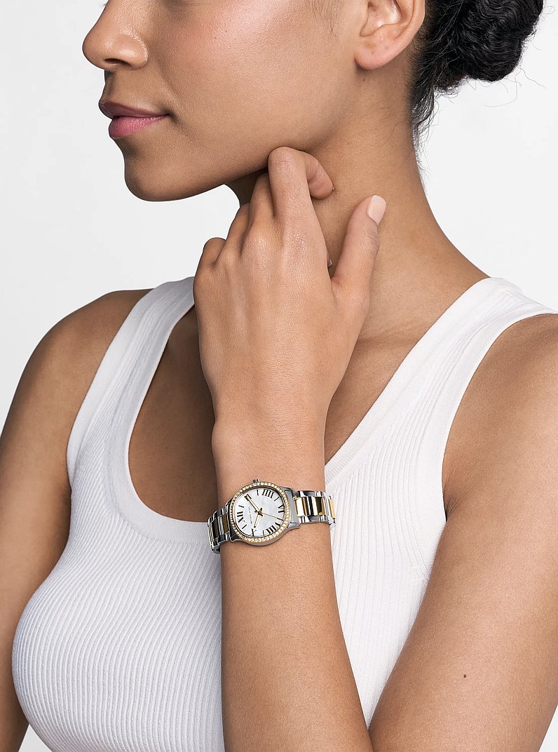 Mini Sage Pav&eacute; Two-Tone Watch in TWO TONE | Michael Kors