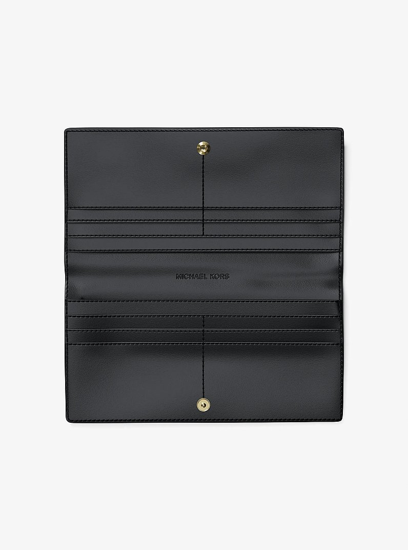 Carson Large Logo Debossed Snap Wallet in BLACK | Michael Kors