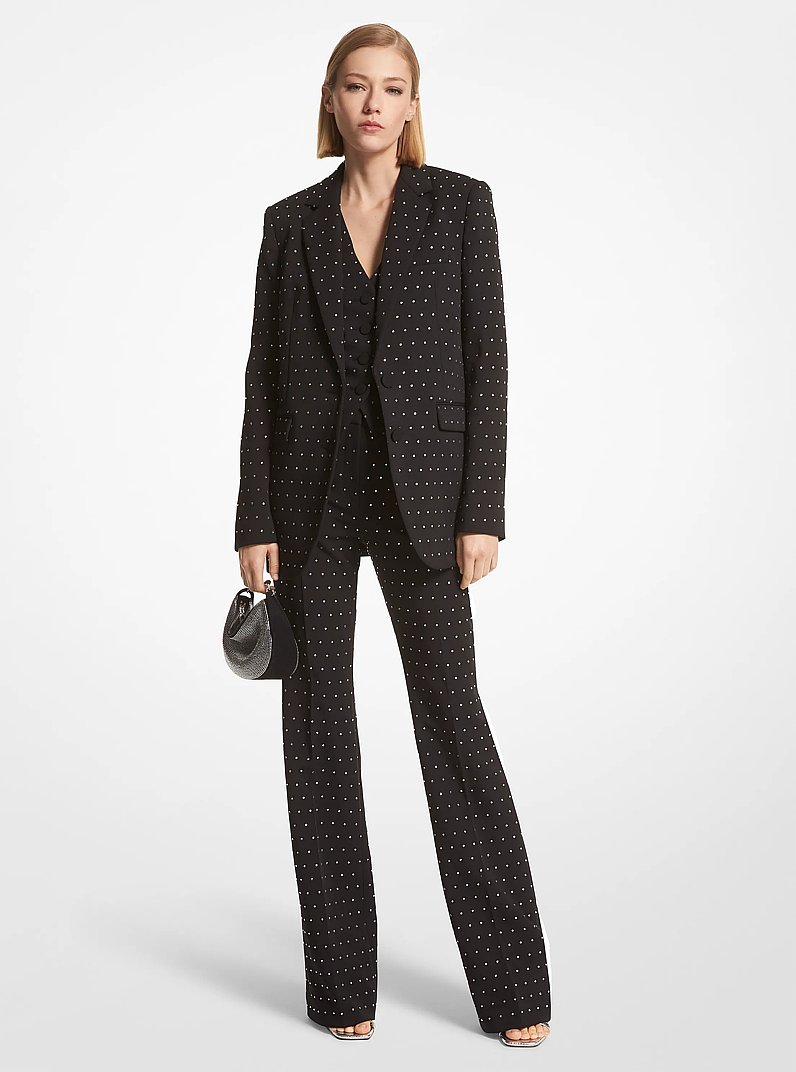 Rhinestud Stretch Crepe Blazer in BLACK | Michael Kors
