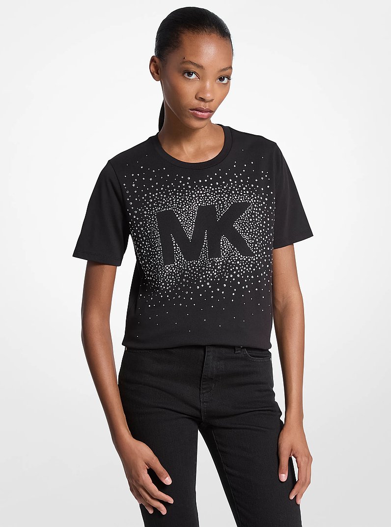 T-shirt en coton orn&eacute; du logo in NOIR | Michael Kors