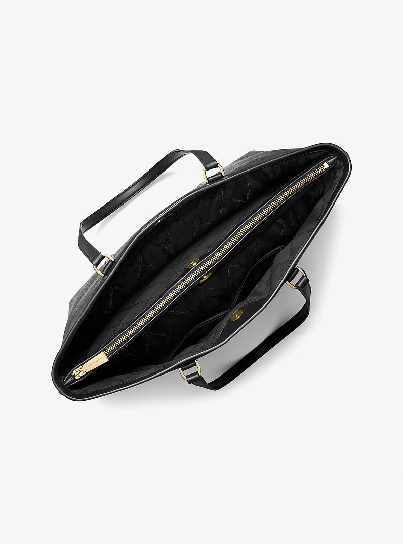 Temple Large Pebbled Leather Tote Bag in BLACK | Michael Kors