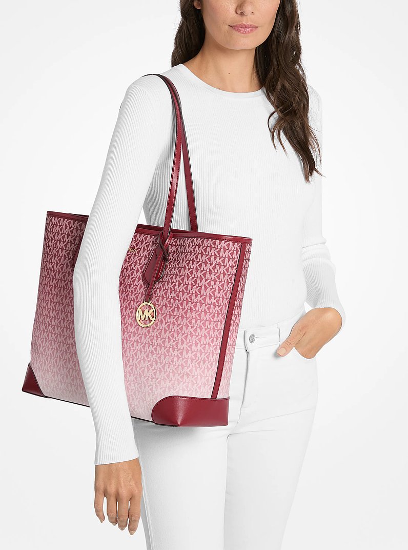 Eva Large Ombr&eacute; Signature Logo Tote Bag in CHERRY | Michael Kors