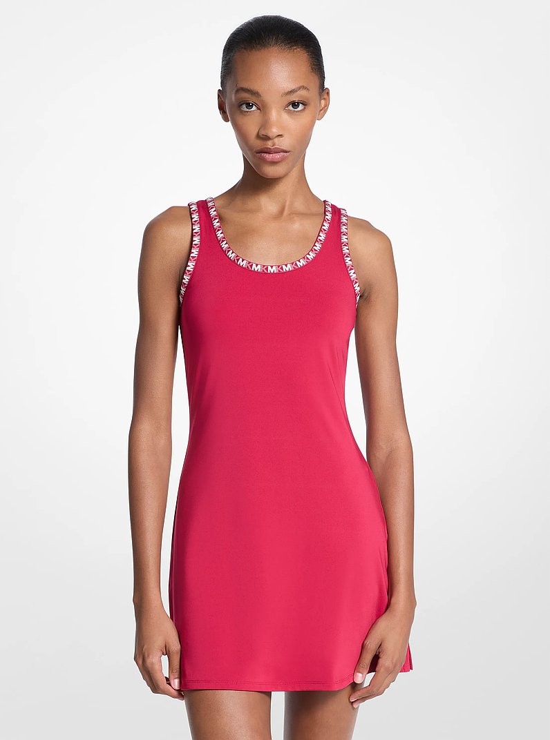 Logo Trim Stretch Knit Dress in DARKRASPBERRY | Michael Kors