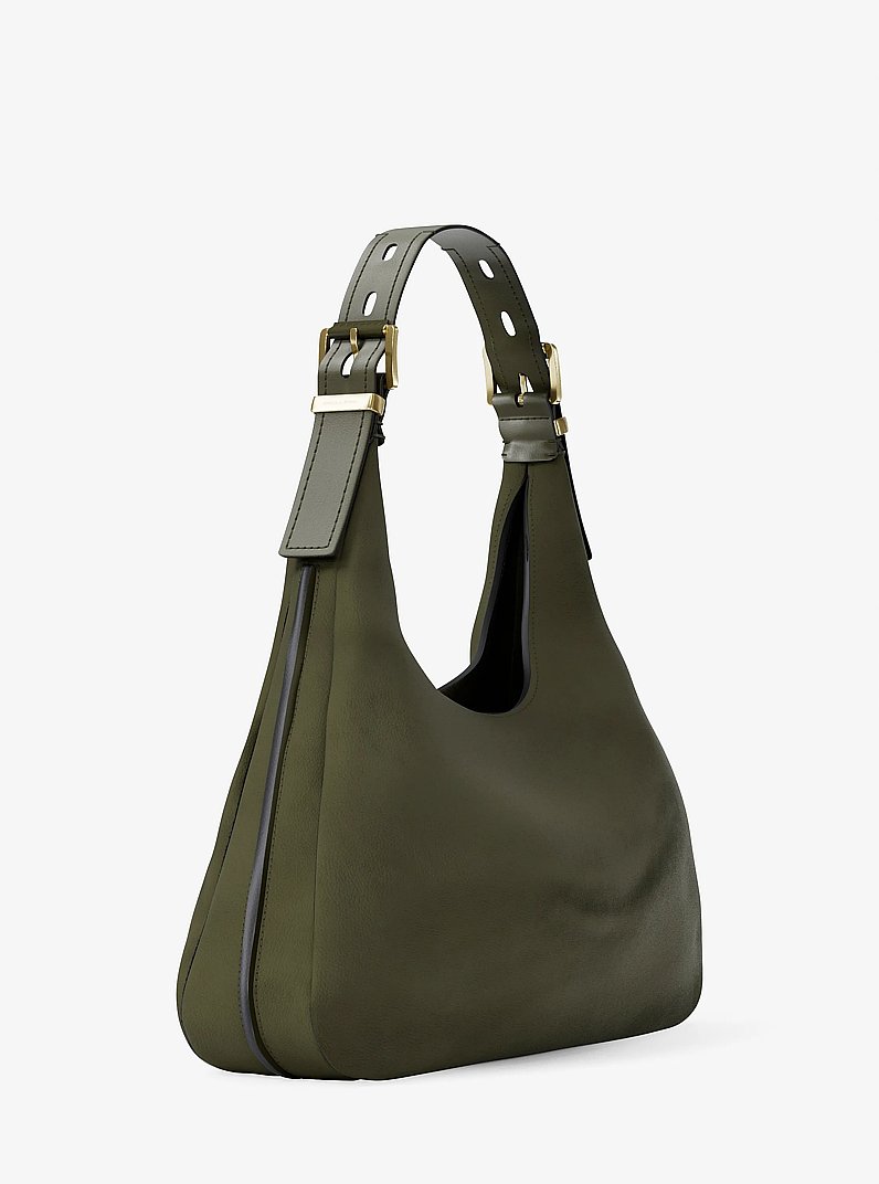 Nolita Large Nubuck Hobo Shoulder Bag in IVY | Michael Kors