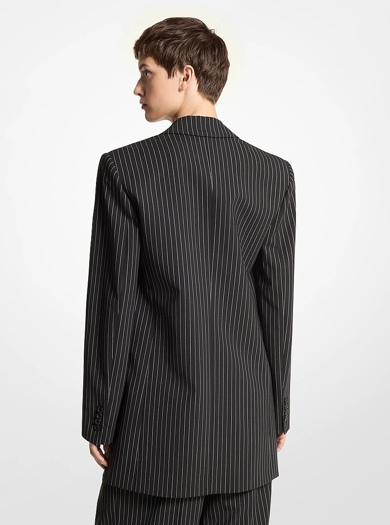 Pinstripe Stretch Wool Boyfriend Blazer in BLACK/WHITE | Michael Kors