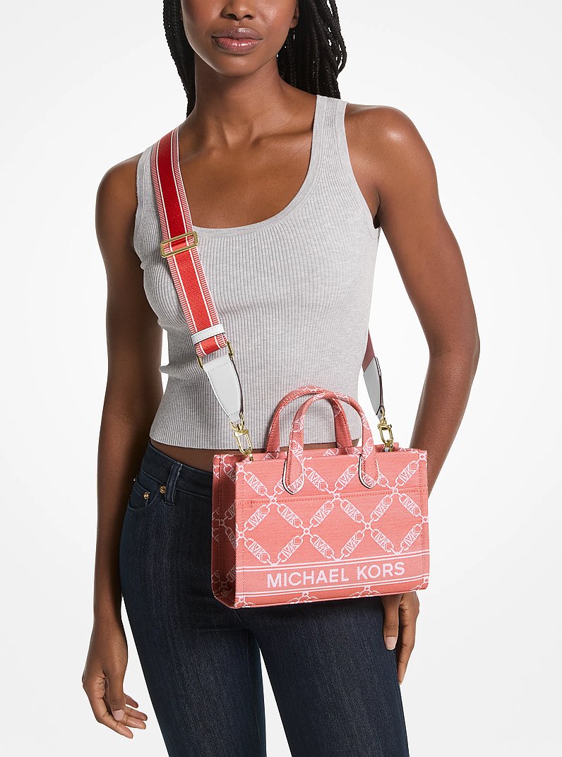 Gigi Small Empire Logo Jacquard Messenger Bag in SPICED CORAL | Michael Kors
