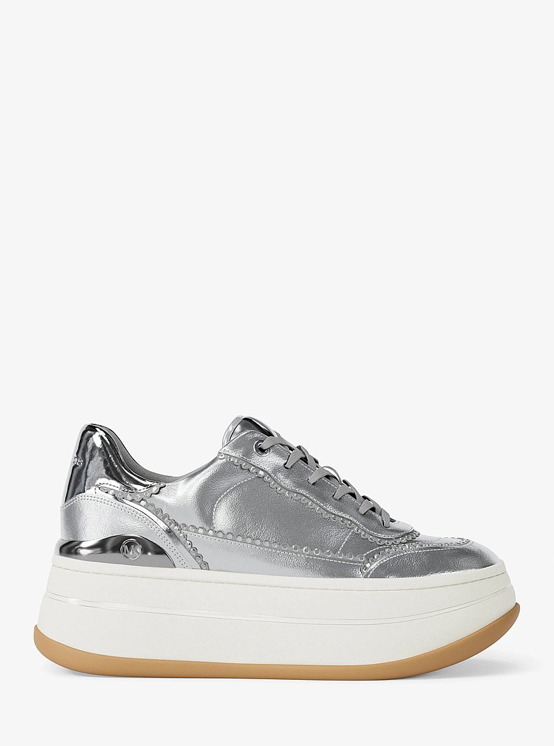 Espadrille &agrave; plateforme Hayes en cuir m&eacute;tallis&eacute; &agrave; ornements in ARGENT | Michael Kors