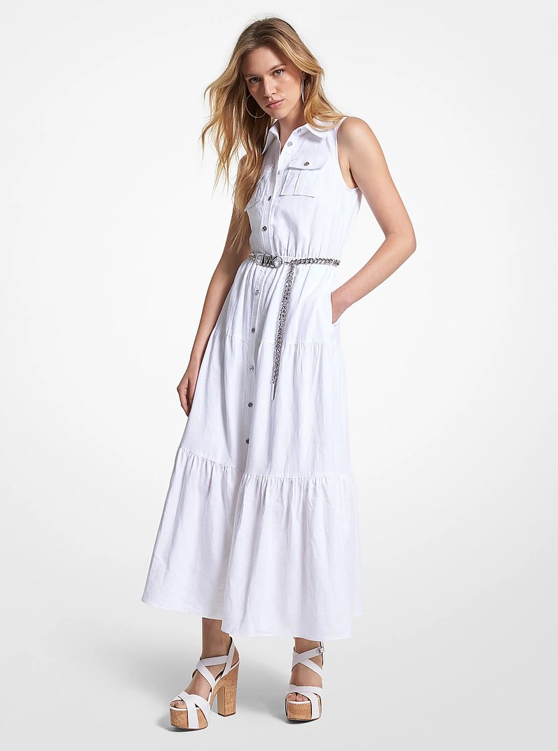 Vestido camisero en mezcla de lino flameado in BLANCO | Michael Kors