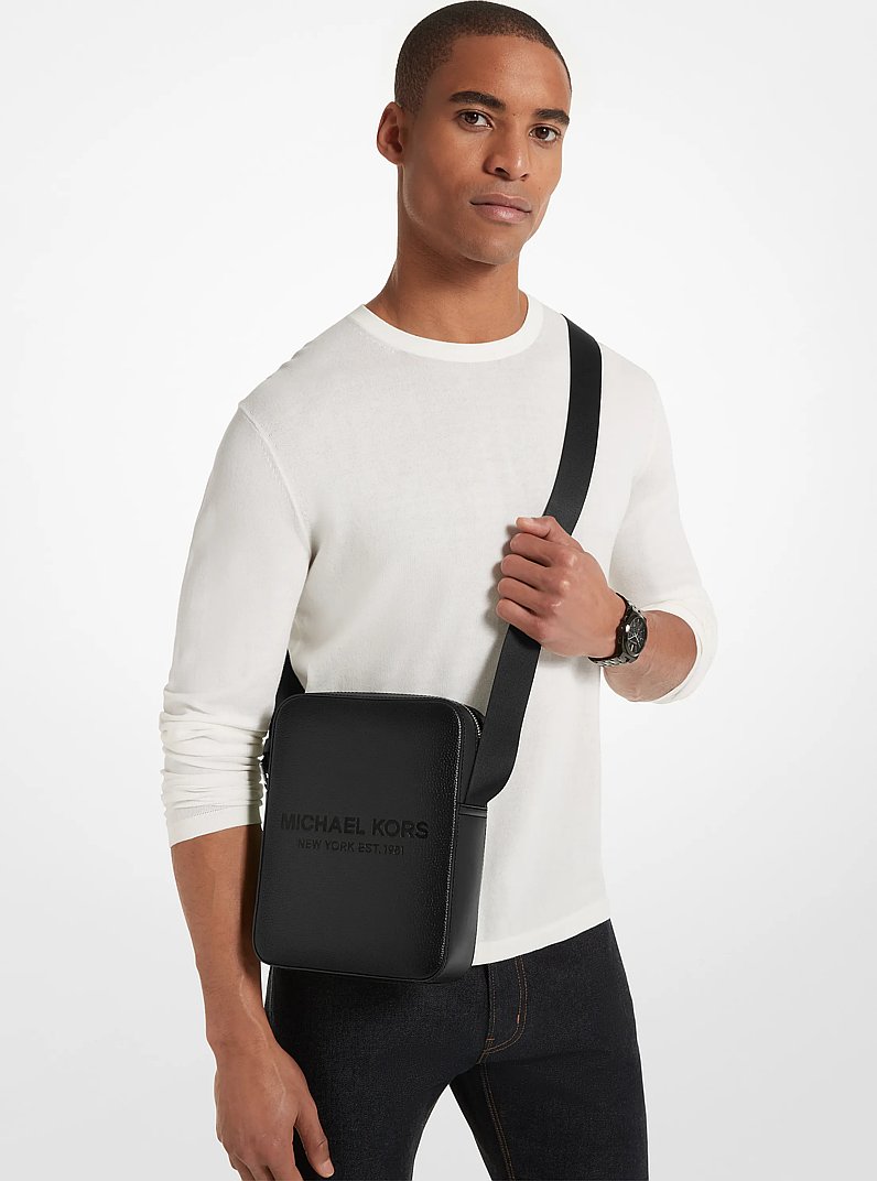 Cooper Logo Embossed Pebbled Leather Flight Bag in BLACK - Sale