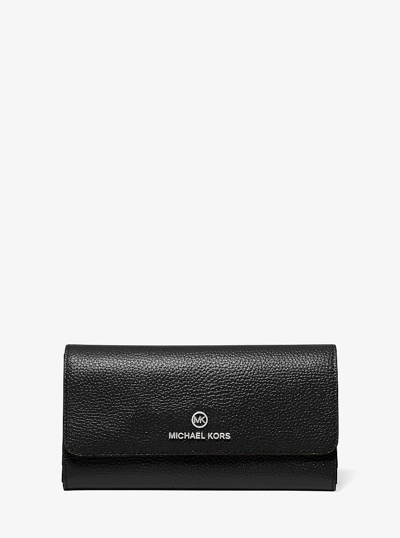 Large Pebbled Leather Tri-Fold Wallet in BLACK | Michael Kors