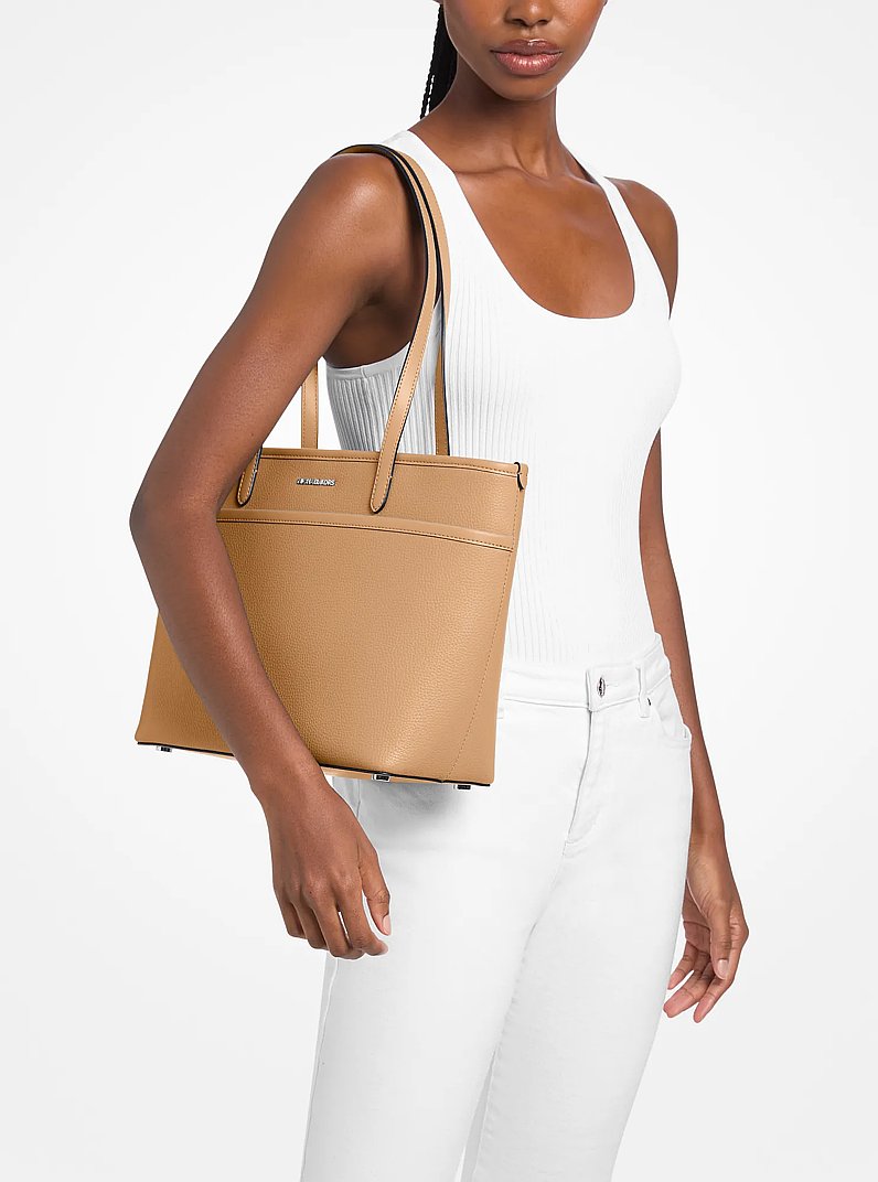 Marlowe Medium Pebbled Leather Pocket Tote Bag in PEANUT | Michael Kors
