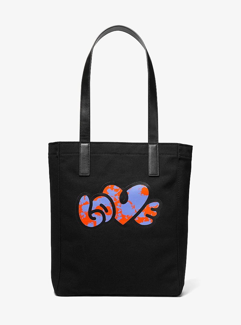 Watch Hunger Stop LOVE Large Cotton Canvas Tote Bag in BLACK | Michael Kors