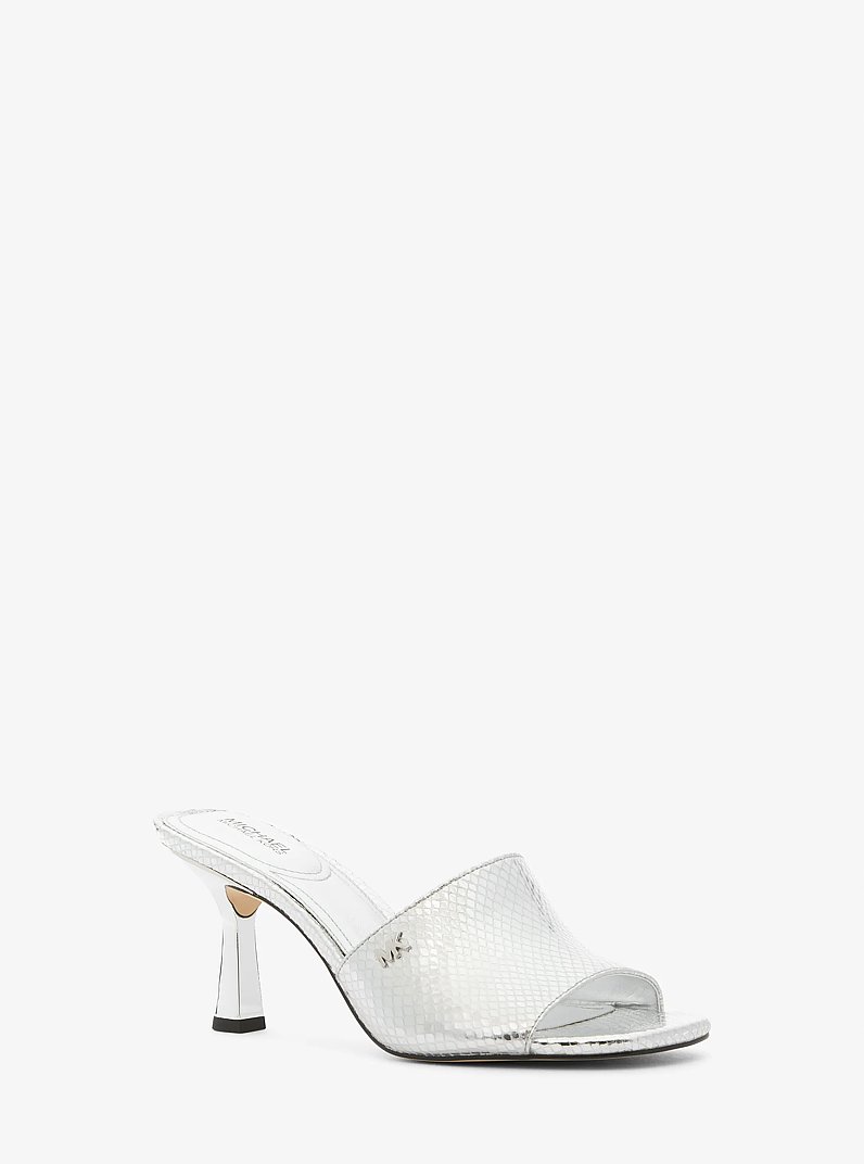 Cara Metallic Snake Embossed Mule in SILVER | Michael Kors