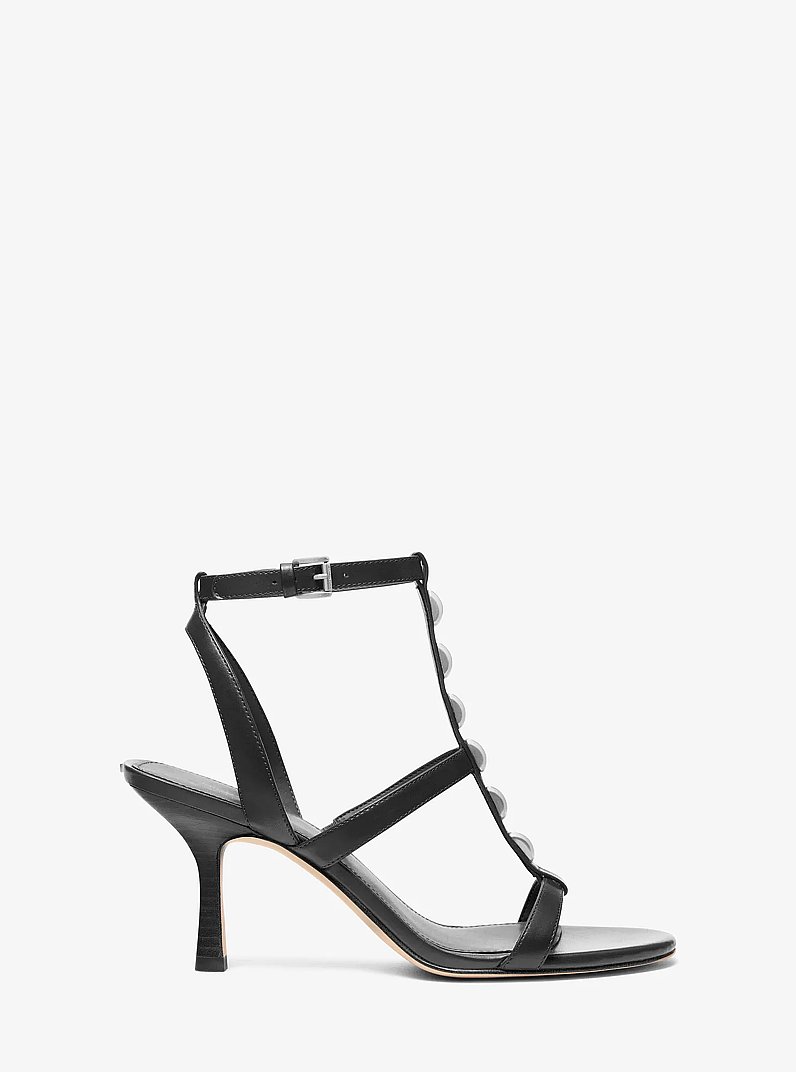 Nara Studded Leather Sandal in BLACK | Michael Kors