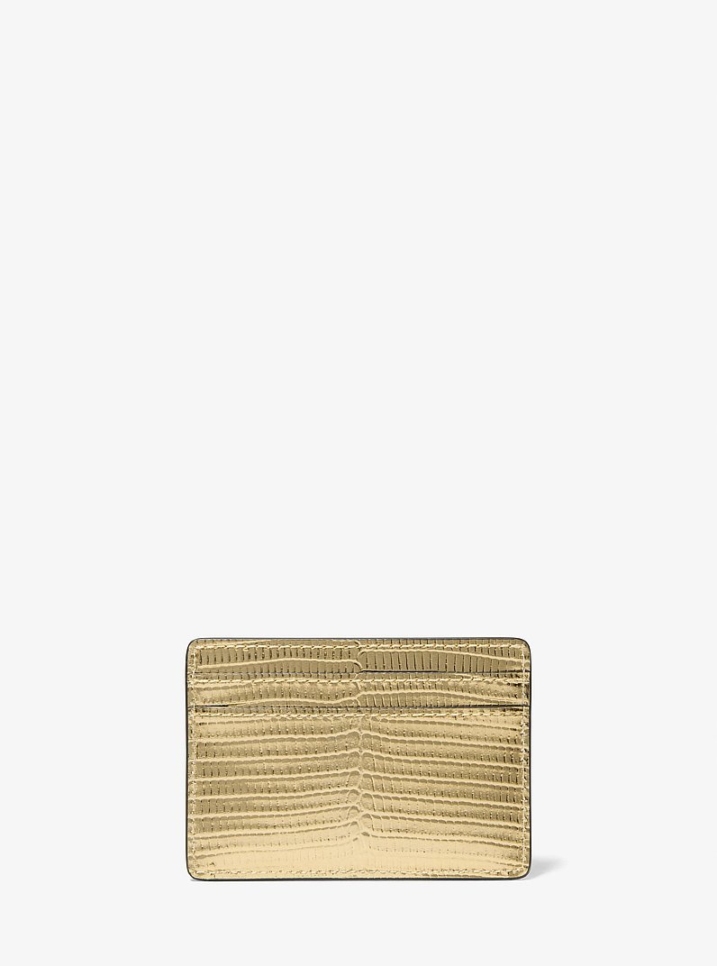 Jet Set Metallic Lizard Embossed Leather Card Case in PALE GOLD | Michael Kors