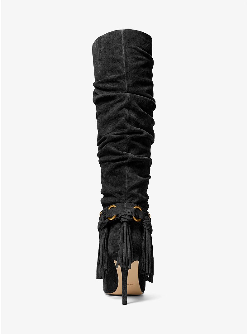 Stivale Dawn in pelle scamosciata con frange in NERO | Michael Kors