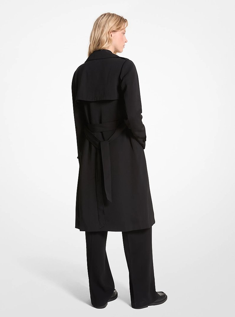 Draped Woven Trench Coat in BLACK | Michael Kors