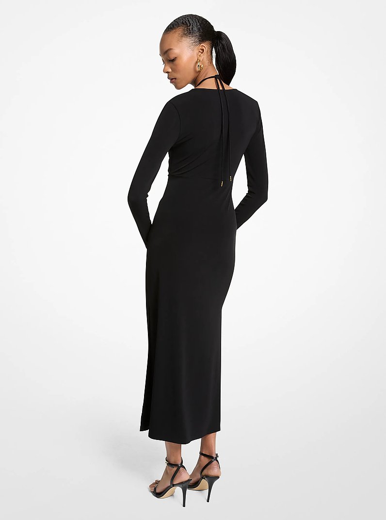 Stretch Matte Jersey Midi Dress in BLACK | Michael Kors