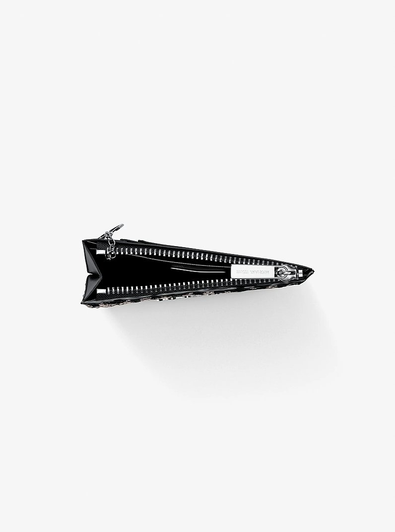 Porte-cartes Jet Set Travel tiss&eacute; &agrave; motif pied-de-poule in NOIR/CR&Egrave;ME CLAIRE | Michael Kors