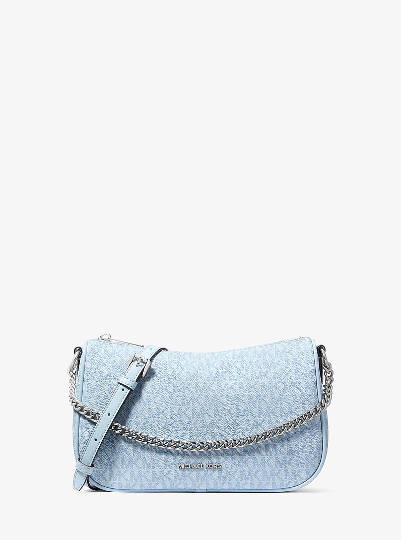 Carmela Medium Signature Logo Convertible Crossbody Bag in PALE OCEAN | Michael Kors