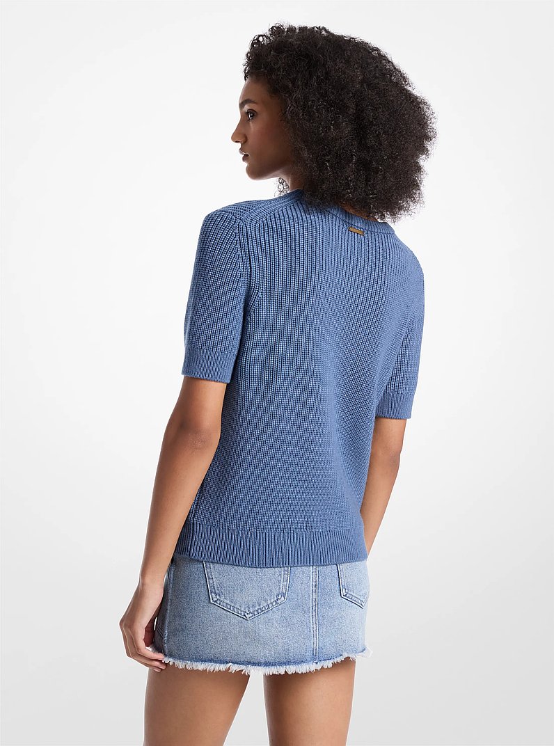 Wool Short-Sleeve Sweater in DK CHAMBRAY | Michael Kors