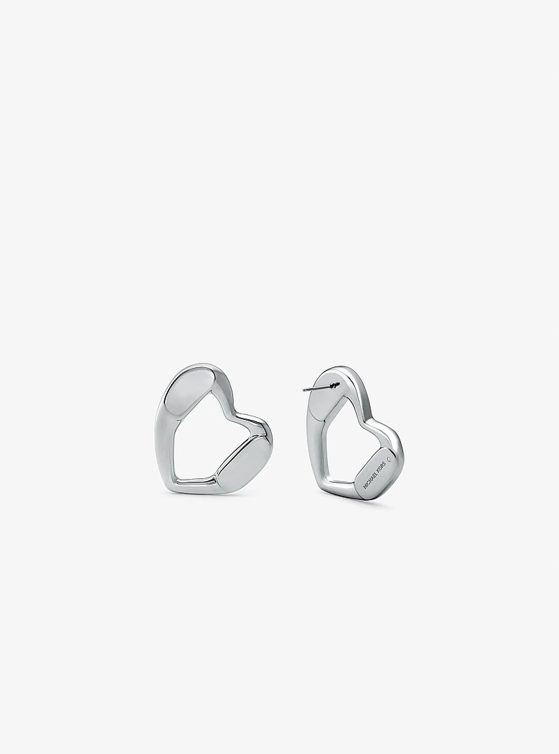 Precious Metal-Plated Brass Heart Stud Earrings in SILVER | Michael Kors