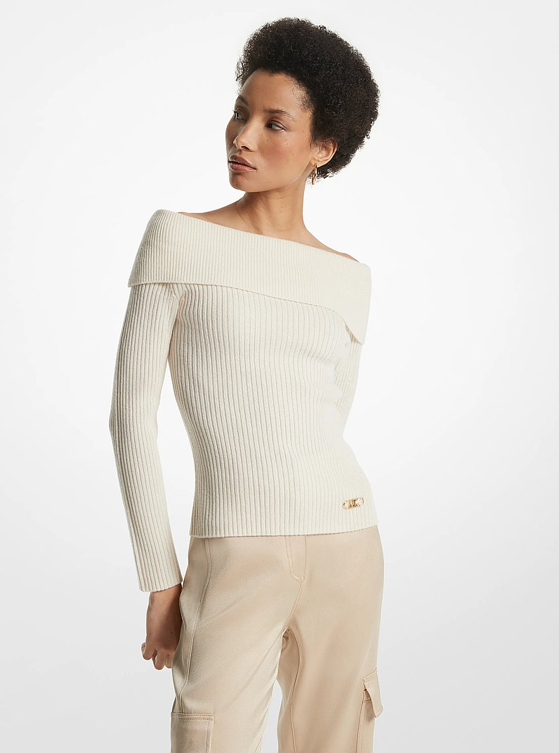 Pullover in lana merino e cashmere con spalle scoperte