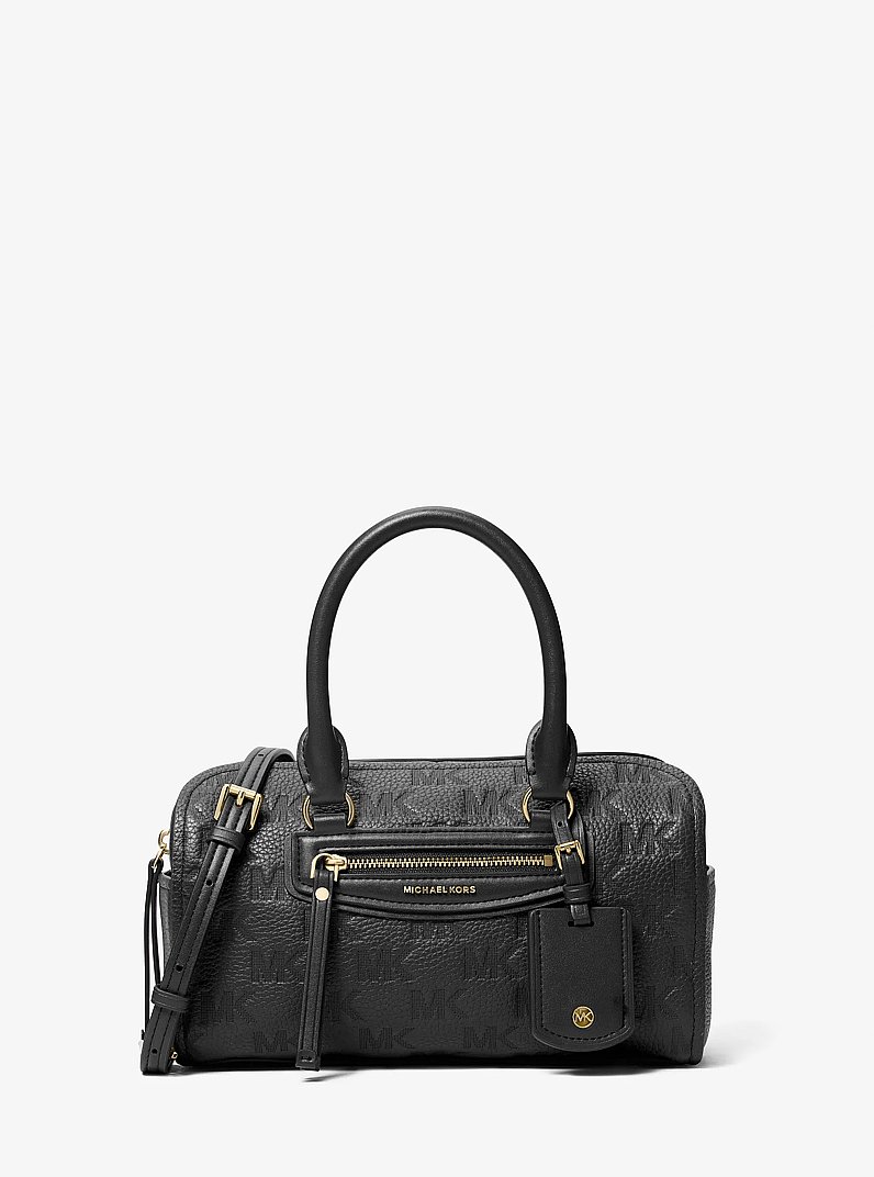 Jet Set Travel Extra-Small Logo Embossed Leather Duffel Crossbody Bag in BLACK | Michael Kors