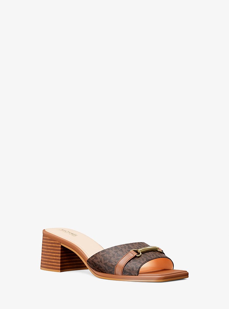Carson Signature Logo Block Heel Sandal in BROWN | Michael Kors