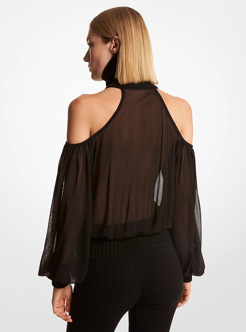 Chiffon and Cashmere Cold-Shoulder Blouse in BLACK | Michael Kors