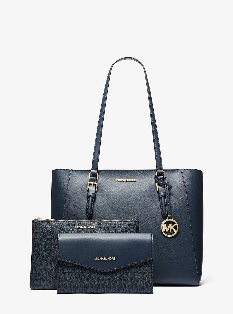 Charlotte Large Saffiano Leather 3-in-1 Tote Bag in BLEU MARINE | Michael Kors
