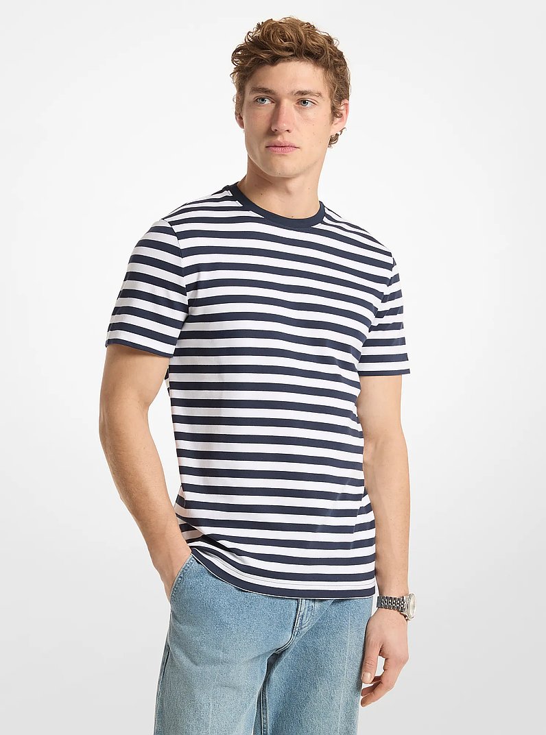 Striped Cotton T-Shirt in MIDNIGHT | Michael Kors