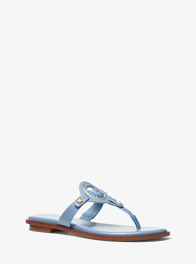 Aubrey Cutout Leather T-Strap Sandal in DENIM | Michael Kors