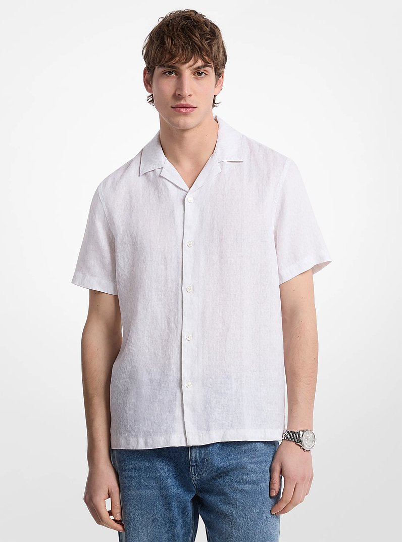 Signature Logo Linen Camp Shirt in WHITE | Michael Kors