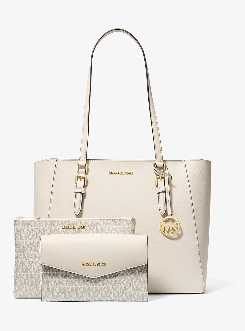 Charlotte Large Saffiano Leather 3-in-1 Tote Bag in LT CREAM | Michael Kors