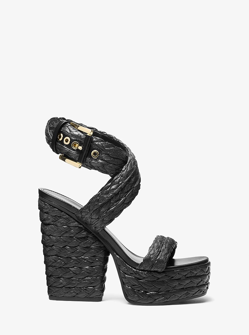 Rhoda Woven Platform Sandal in BLACK | Michael Kors