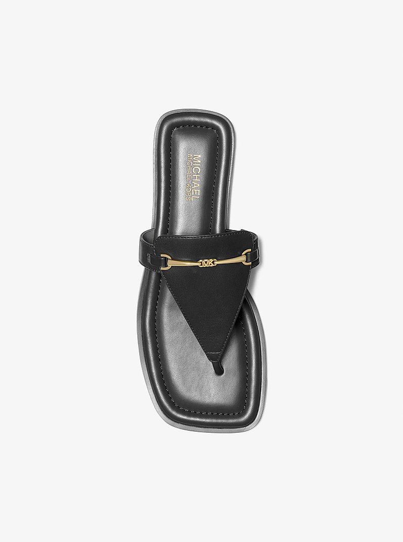 Lena Leather T-Strap Sandal in BLACK | Michael Kors