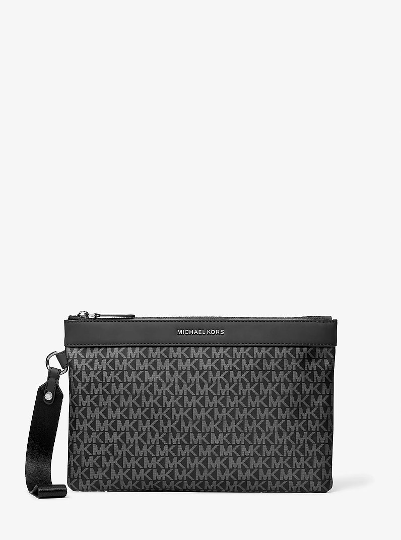 Brooklyn Printed Signature Logo Travel Pouch in BLACK | Michael Kors