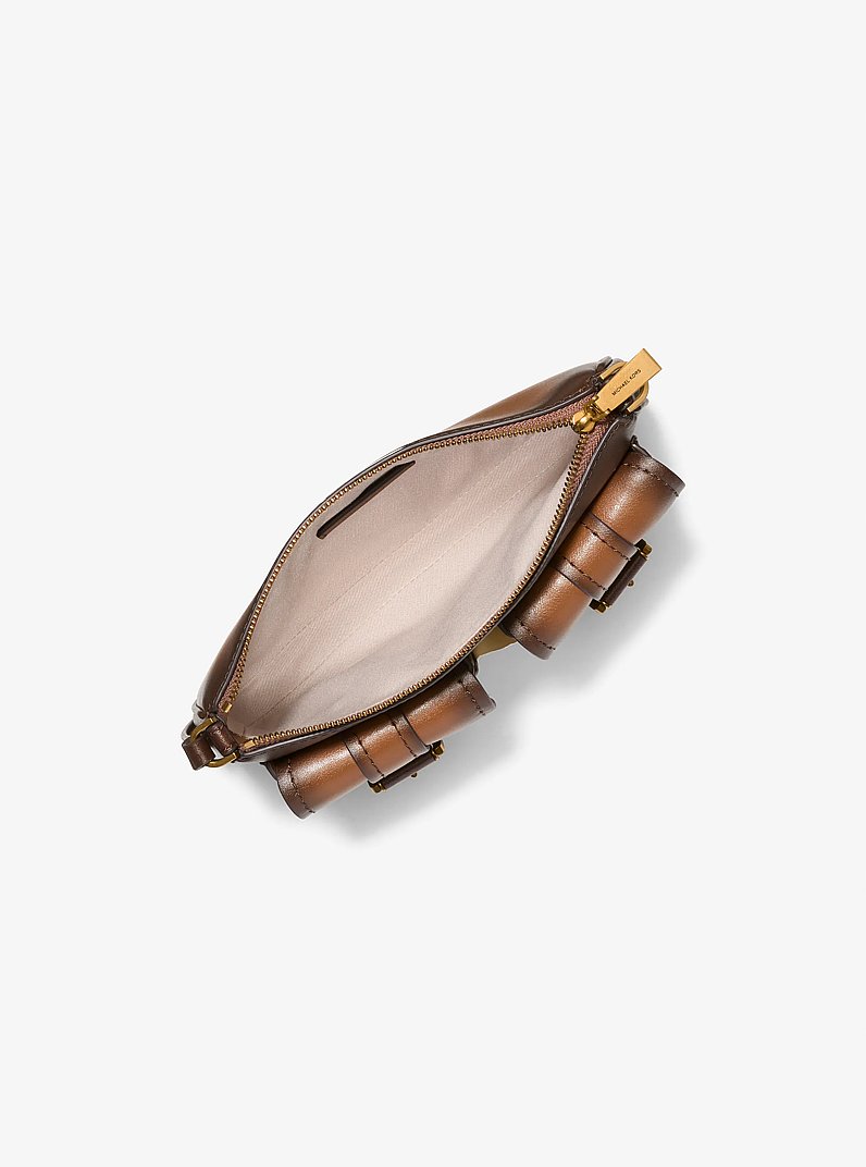 Zoe Small Burnished Leather Pochette in LUGGAGE | Michael Kors