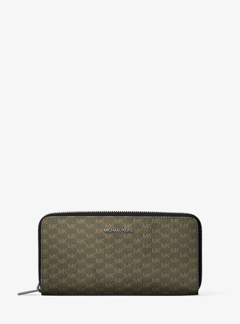 Cooper Logo Debossed Polyester Microsuede Zip-Around Wallet in OLIVE | Michael Kors
