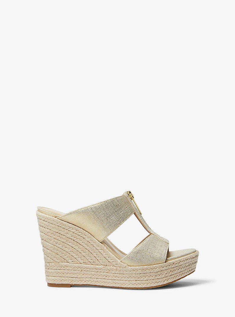Bradley Metallic Canvas Wedge Sandal in PALE GOLD | Michael Kors