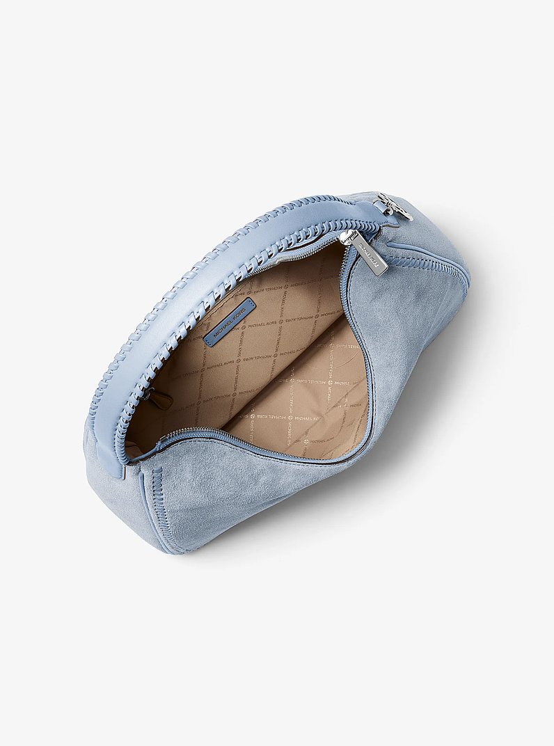 Nayla Medium Suede Hobo Shoulder Bag in PALE OCEAN | Michael Kors
