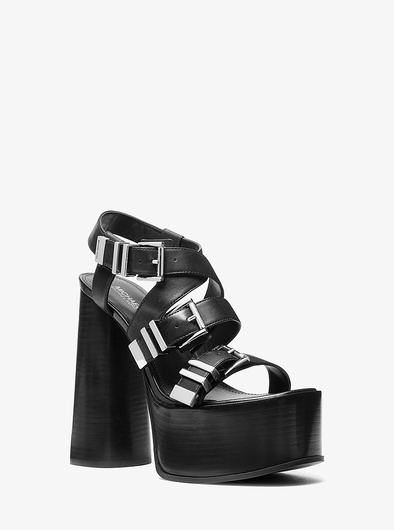 Darrington Leather Platform Sandal in BLACK | Michael Kors