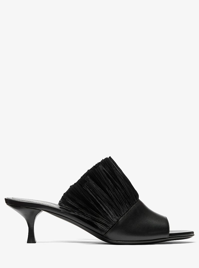 Catarina Leather and Fringe Mule in BLACK | Michael Kors
